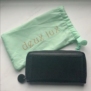 NWT Deux Lux black, snake print wallet.